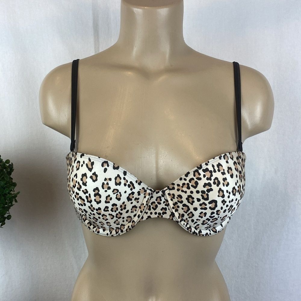 Victoria’s Secret tan & black leopard animal print padded push-up bra 34B